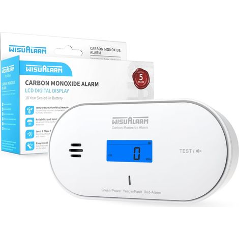 Détecteur de monoxyde de carbone, batterie scellée 10 ans, alarme de monoxyde de carbone, avec détection de température et d'humidité et affichage LCD, détecteurs de monoxyde de carbone pour la maison (1/5)