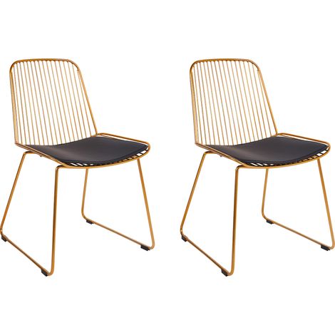 Conjunto de 2 sillas de comedor de metal respaldo de alambre asiento de piel sintética dorado Pensacola