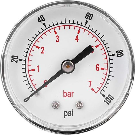Manomètre, Cadran 50mm 1/4 BSPT Connexion arrière pour air Eau Huile gaz(0 à 100 psi 0 à 7 Bar) (1/5)