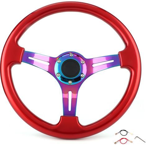 Volante sportivo universale per auto da corsa, diametro 350 mm/14 pollici, 6 fori, rosso (1/5)