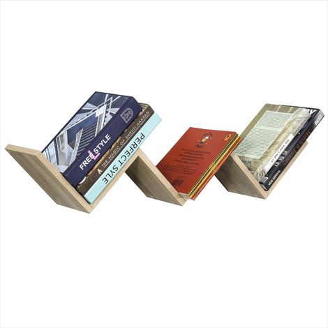 Bibliothèque en bois clair à suspendre design V 80 cm (1/5)