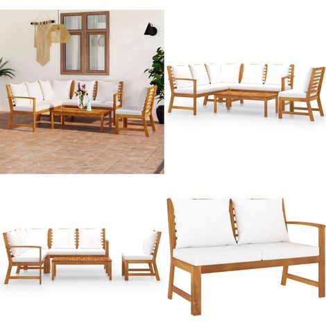 Salon de jardin 5 pcs avec coussin Crème Bois d'acacia solide - Salon De Jardin - Meubles De Jardin - Mobilier De Jardin - Set Salon De Jardin - Acacia - Home & Living