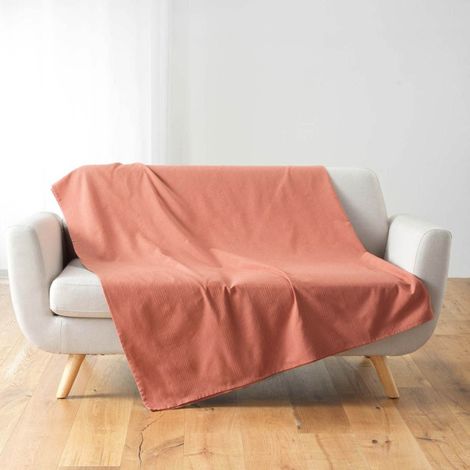 Plaid Uni en Coton "Lucile" 180x220cm Rose (1/5)