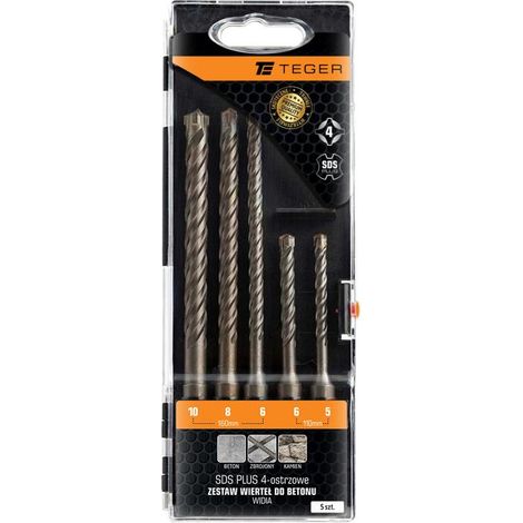 Juego de brocas para hormigón - SDS plus carburo de 4 hojas (5 piezas) / teger