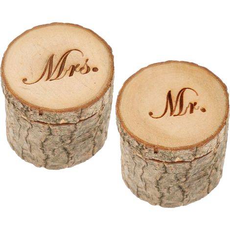 Boîte à Bagues en Bois 2 PCS Boîte de Bague Anneau Alliance Mariage Ecrin en Bois pour Mariage Proposition Fiançailles Cadeaux Créatifs Boîte à Bagues en Bois (1/5)