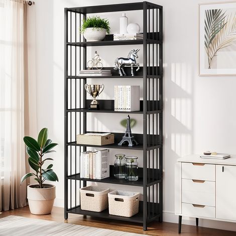 Bibliothèque industrielle haute à 6 niveaux avec armoire, bibliothèque 190 cm,30 x 80 x 190 cm sur pied,étagère de (1/5)