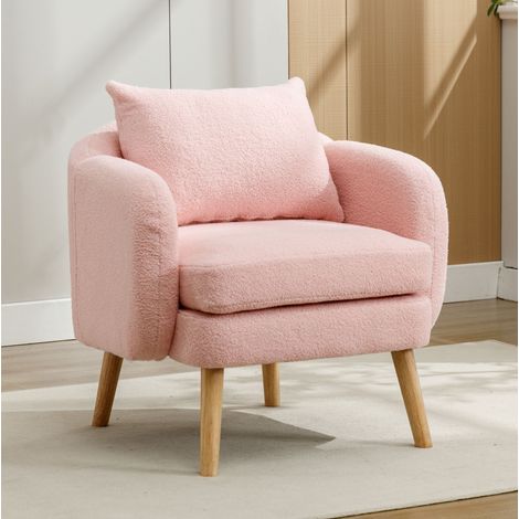 Fauteuil 1 place en tissu teddy, rose, avec coussin, 71 x 72 x 79 cm HAVRYA (1/5)