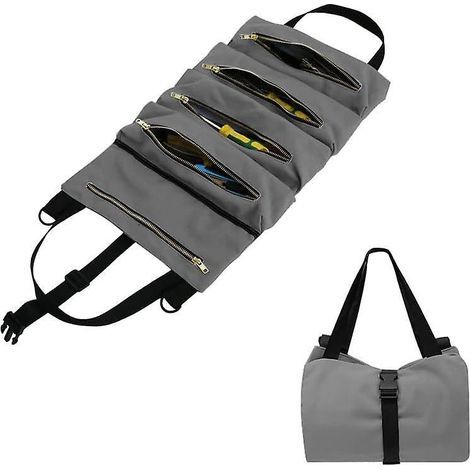 1 Pcs Porte-outils En Toile(gris), Sac Outils Multifonctionnel Avec 5 Poches, Trousse Outils Rsistant L'usure, Adapt La Maison Quotidienne,au