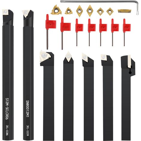 21 Pezzi 12mm Kit Utensili Tornio a Inserti, Set Tornitura con Inserti in Carburo, per Sgrossatura Finitura Superficiale Pezzi (1/5)