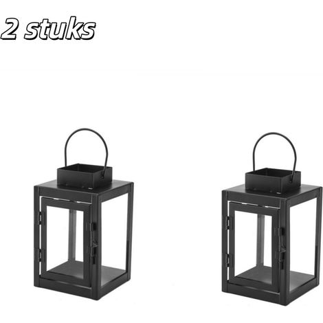 Lot de 2 lanternes porte bougies chauffe plat suspendues en métal style vintage pour table cheminée mariage et Noël couleur noire (1/5)