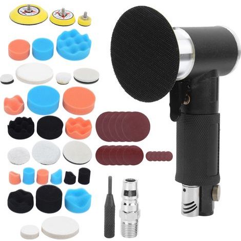 Mini ponceuse pneumatique, ponceuse orbitale aléatoire oscillante pneumatique avec kit de tampons de disque de ponçage de polissage, entrée 1/4 "8CFM 15000 tr/min Vitesse à vide(JP Nozzle) (1/5)