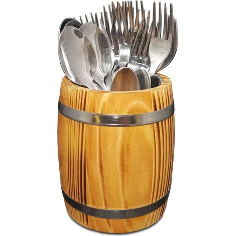 Soporte de madera para cubiertos, organizador de utensilios de cocina, aceitado. (1/5)
