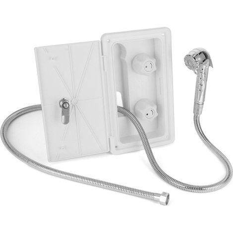 Kit de douche extérieure pour camping-car, double robinetterie pour eau chaude et froide, avec embout de tuyau en métal et clé de verrouillage, 1/2 pouce (1/5)