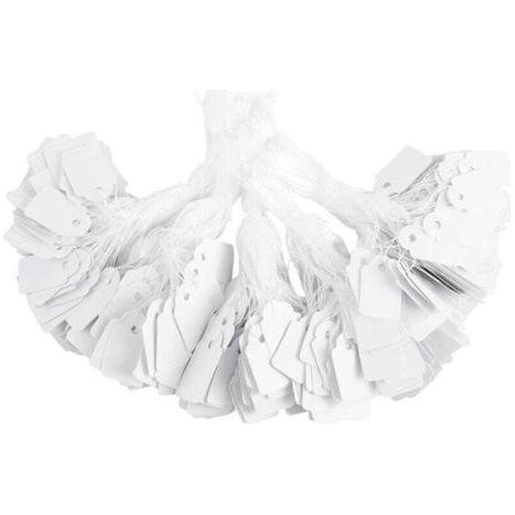 500 étiquettes de prix en papier (blanc, 1,5 x 2,5 cm), étiquettes de prix vierges gravables avec lanière, adaptées à l'emballage de cadeaux de mariage, de vêtements et de bijoux