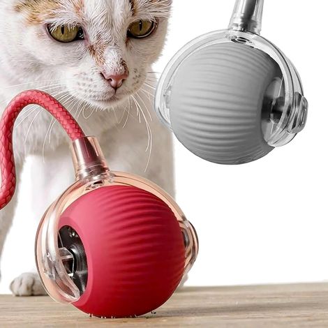Lot de 2 jouets interactifs intelligents pour chats, jouets automatiques rechargeables pour chats et chatons d'intérieur, activent l'instinct de chasse du chat, 3 modes de vitesse, lumière LED (rouge (1/5)