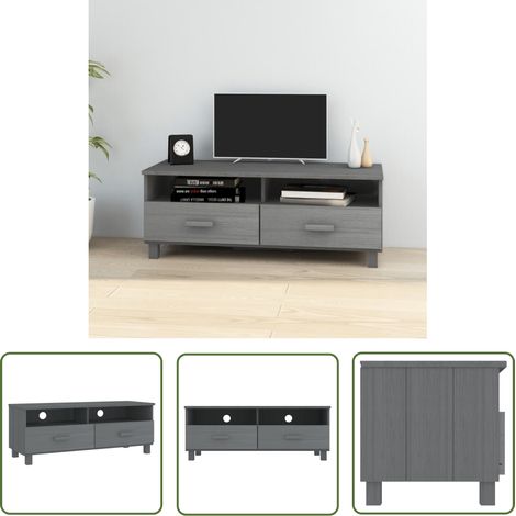The Living Store Meuble TV HAMAR Gris foncé 106x40x40 cm Bois massif de pin - Meuble Tv - Meuble Téléviseur - Meuble Tv Avec Tiroirs - Meuble Audiovisuel - Rangement Tv (1/5)
