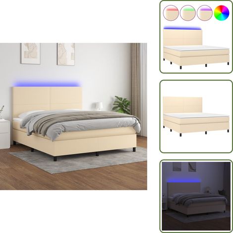The Living Store Boxspringbett mit Matratze & LED Creme 180x200 cm Stoff - Matratze