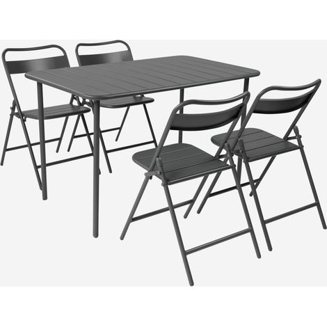Set tavolo da giardino bistrot in acciaio con 4 sedie pieghevoli, 120cm