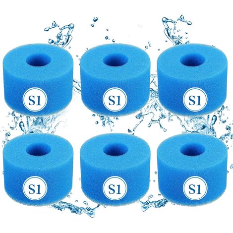 Lot de 6 filtres S1 Bleu Lot de 6 (7,4 x 4 x 10,8 cm) Filtre de piscine en mousse Filtre éponge pour piscine Intex S1 Bain à remous réutilisable (1/3)