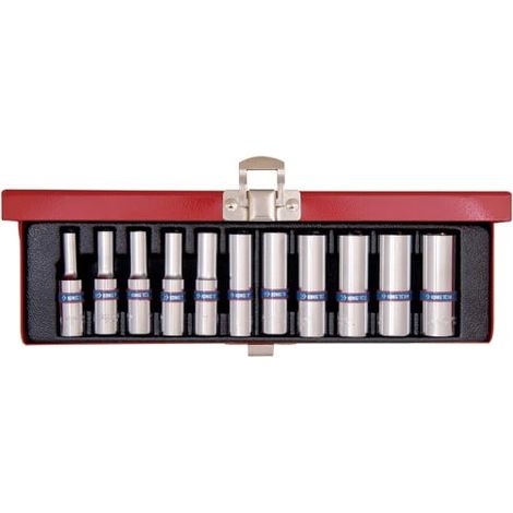 Coffret douilles longues 1/4" 11 pièces – Douilles 6 pans pour mécanique – Coffret métallique durable – Usage professionnel – King Tony