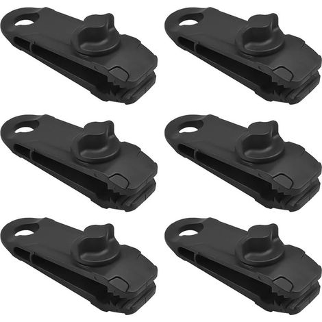 Clips para tiendas de campaña, 6 piezas, clips de plástico negro ajustables para lonas, accesorios para tiendas de campaña, fundas para coches, muebles, fundas para barcos, caravanas y toldos. (1/5)