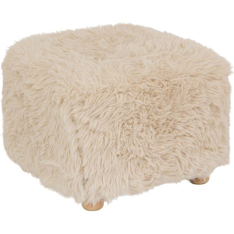 Tabouret Duvia carré H.30cm fourrure beige - Atmosphera créateur d'intérieur (1/5)