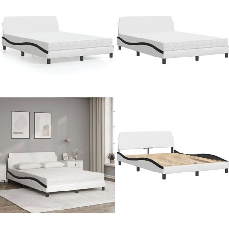 Bett mit Matratze Weiß und Schwarz 140x190 cm Kunstleder - Schlafzimmer Möbel - Doppelbett - Boxspringbetten - Betten Mit Matratze - Kunstleder Bett - Home & Living (1/5)