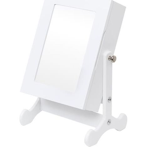 Petite armoire à bijoux avec miroir, boîte de rangement, comptoir avec support (blanc) (1/5)