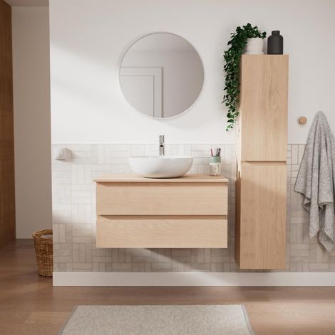 Conjunto mueble simple lavabo 80 cm + lavabo + grifo + espejo + columna SORRENTO (1/5)