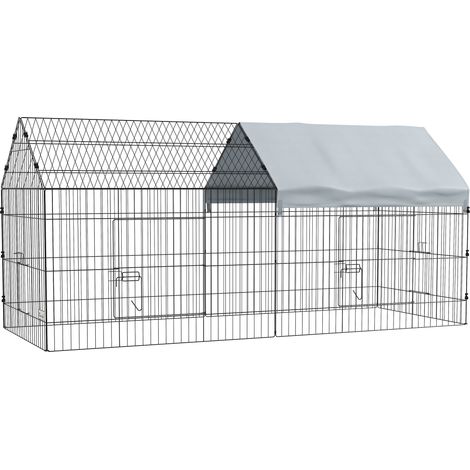 Gabbia per Conigli 220x85x103 cm a Casetta con Copertura in Tessuto e Struttura in Acciaio Argento (1/5)