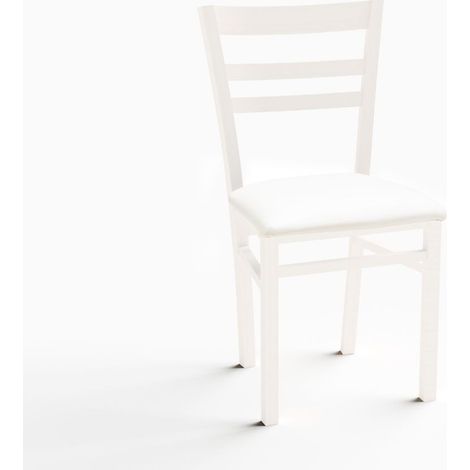 Silla de madera blanca mate con asiento tapizado (1/2)