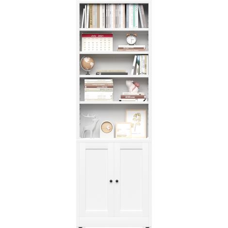 Bibliothèque H 180,34 cm avec porte et 5 étagères réglables, blanche (1/5)