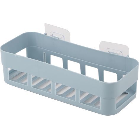 1 étagère murale d'angle autocollante pour salle de bain ou cuisine, avec rangement et support pour douche (bleue) (1/5)