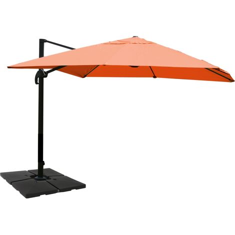 Parasol déporté orientable 360° 3x4 m avec pied et manivelle toile terracotta aluminium et polyester 040011268