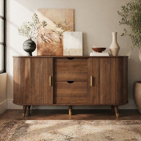 Sideboard 140 x 40 x 79,5 cm aus MDF in Walnussoptik, 2 Schubladen, 2 Türen HAVRYA (1/5)