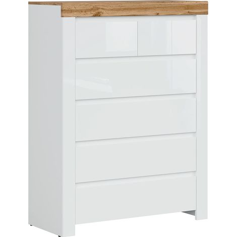 Kommode Hella mit 6 Schubladen, Weiß und Holzoptik, 98cm (1/5)