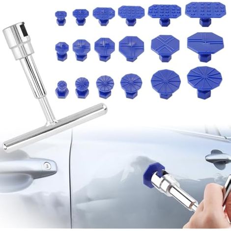 Kit de réparation de bosses, outil de débosselage pour voiture, kit d'outils de débosselage portable avec extracteur T Bar pour carrosserie et 18 ventouses, réparation de bosses sans peinture (1/5)