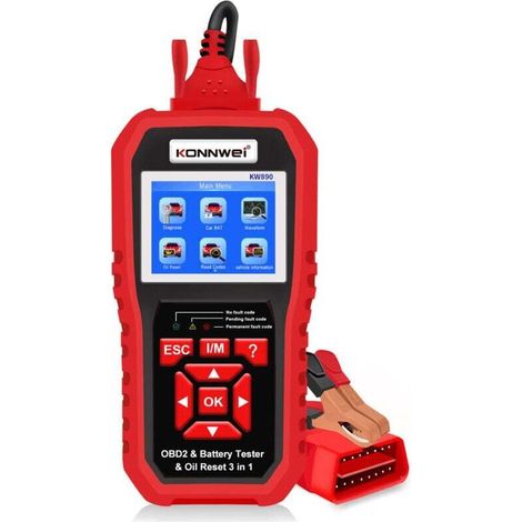 KW890 Scanner professionnel OBDII Lecteur de codes automatique Scanner de voiture + Testeur de batterie + Fonction de réinitialisation d'huile spéciale Outil d'analyse pour voitures OBD II apr (1/5)