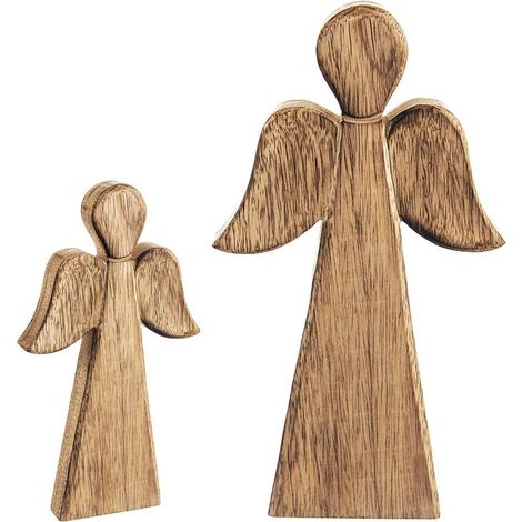 Statuetta di angelo in legno, figura ornamentale decorativa in piedi, 24 cm (1/4)
