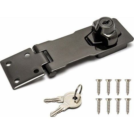 Cerradura de seguridad, 10 cm (4"), dispositivo de cierre con llave y tornillos para puerta principal, puerta de garaje, color negro - Crezuo