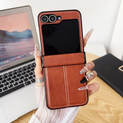 Étui à rabat pour Galaxy Z Flip3 5G (Marron) en similicuir rétro, résistant aux chutes, en PU.