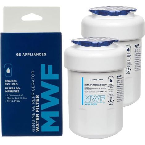 Kühlschrank-Ersatzteile – 2er-Pack GE MWF Kühlschrank-Wasserfilter, Original-Ersatzfilter, zertifiziert zur Reduzierung von Blei, Schwefel und über 50 weiteren Verunreinigungen (1/5)