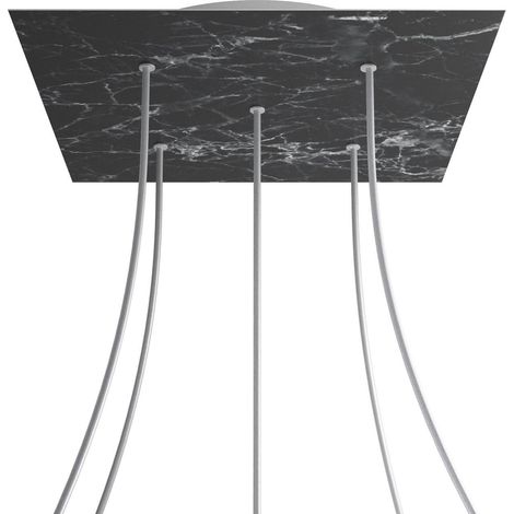 creative cables Rosone XXL Rose-One Square, 400 mm avec 5 trous et 4 trous latéraux - Marquina Marble, White (1/5)