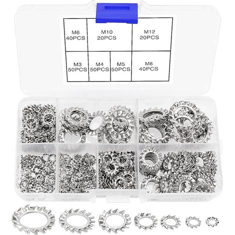 270 Pièces Dent Externe Étoile Rondelles, 7 Tailles M3 à M12 (1/5)