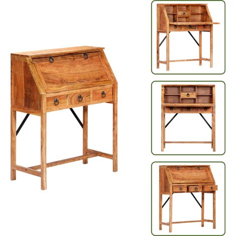 The Living Store Bureau 90x40x107 cm Bois d'acacia massif - Bureau en bois (1/5)