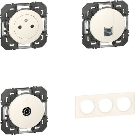 Legrand Pack Dooxie RJ45 + 2P+T + TV + Plaque 3P (1/4)
