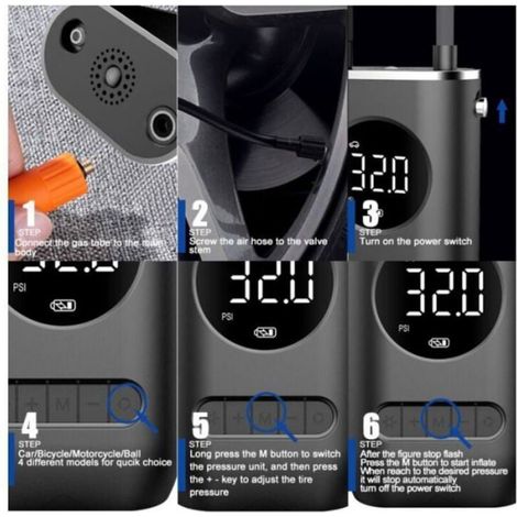 1 Compresseur à Air, 150 PSI, Pompe Électrique Sans Fil, Batterie 4000 mAh, Écran LCD, LED, pour Voiture, Moto, Vélo, Ballon (1/4)
