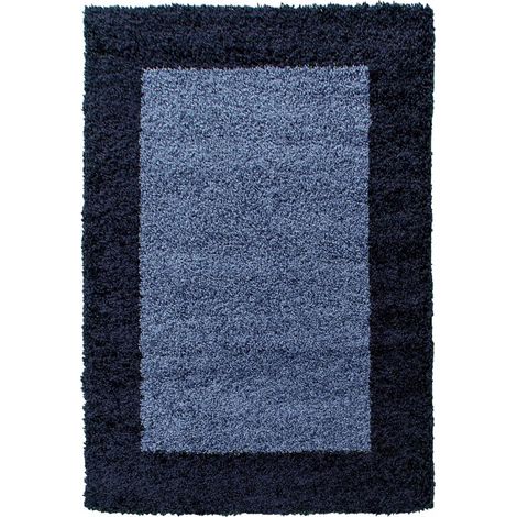 Tapis poils longs shaggy 240x340 bleu et bleu foncé tissé rectangle motif simple (1/5)