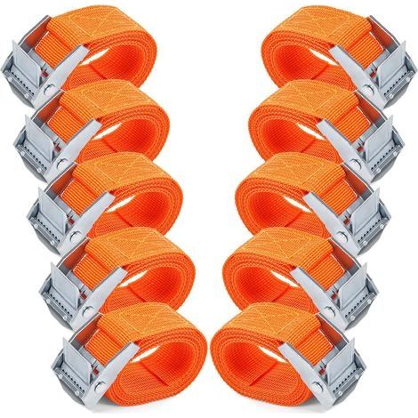 Sangles d'arrimage 1M - 10 Pièces Sangle Cliquet avec Boucles à Came Alliage Antirouille Réglable à Dégagement Rapide Sangle Arrimage pour Transport de Vélo Moto Bagage-orange (1/4)