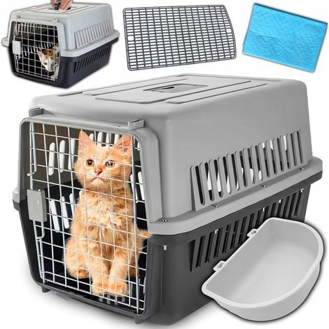 Transportbox für Katzen und Hunde, Tiergehege/Käfig 48x31x30 cm + Trinkmatte